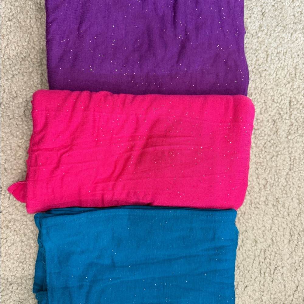 3 piece glitter insta jersey hijab 36”x74”  pink/purple/blue